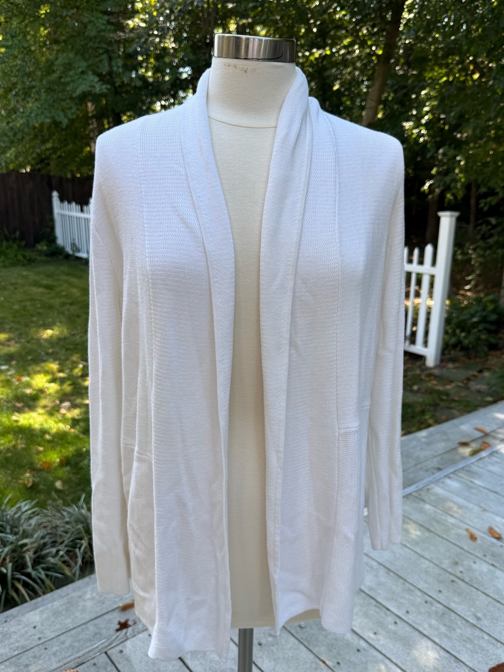 Talbots White Open-Front Shawl Collar Cardigan